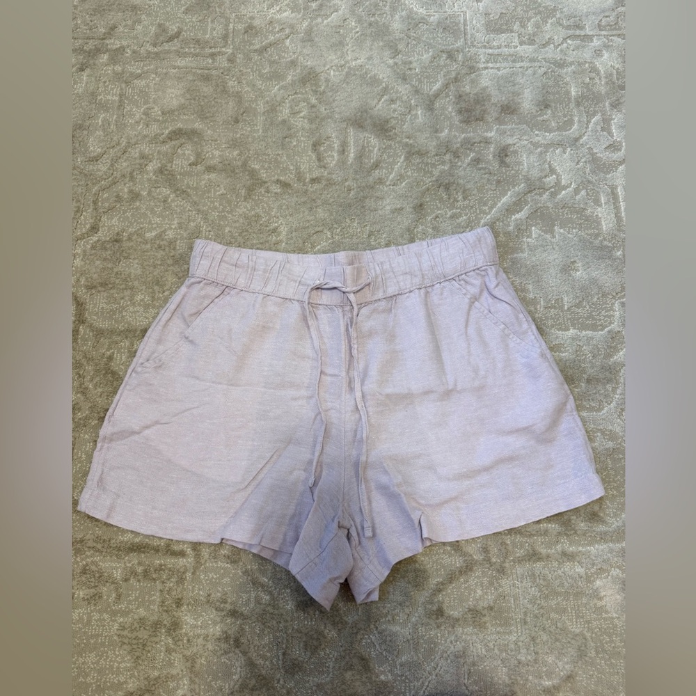 Time and Tru Light Lavender Drawstring Linen-Blend Shorts